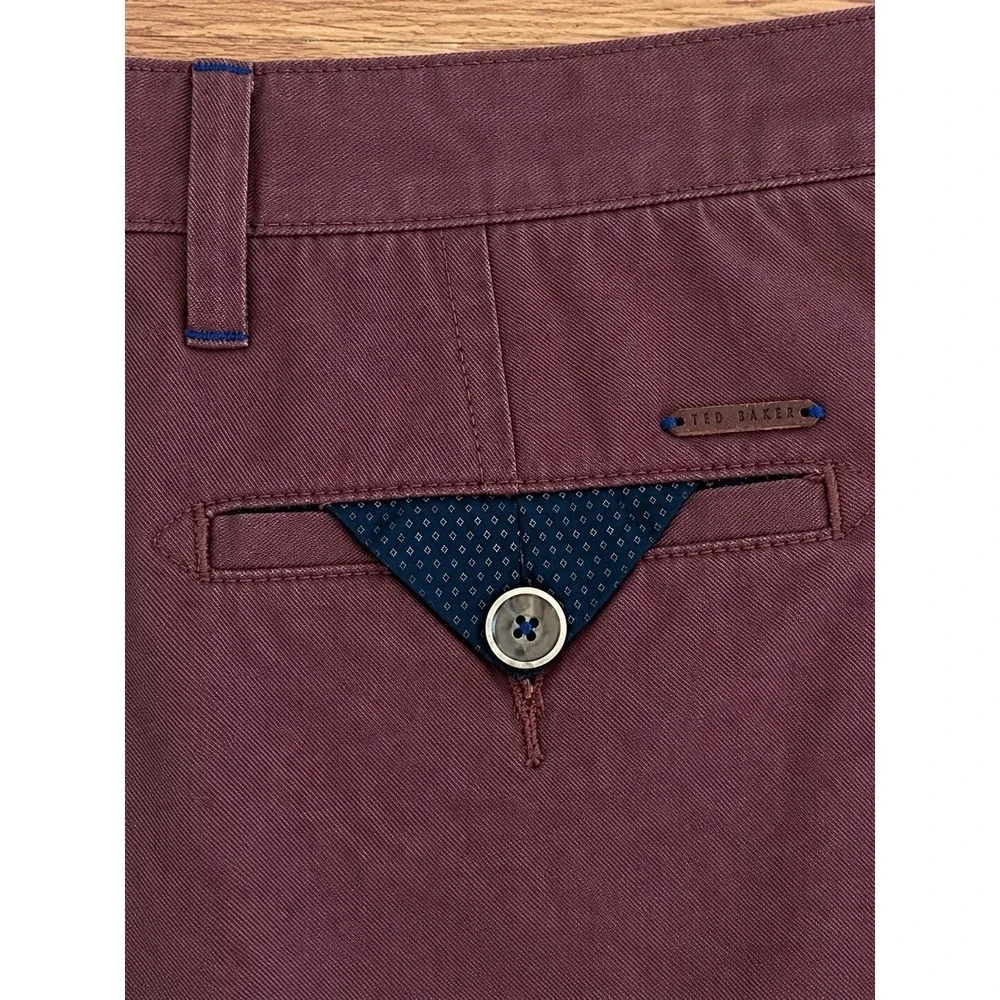 Ted Baker London Chino Pants Mens 30R 30x30 Burgundy Maroon Slim Cotton EUC
